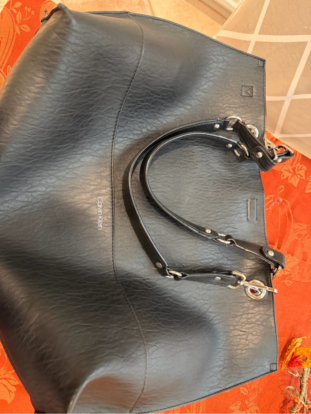 Calvin Klein Black Leather Large Tote